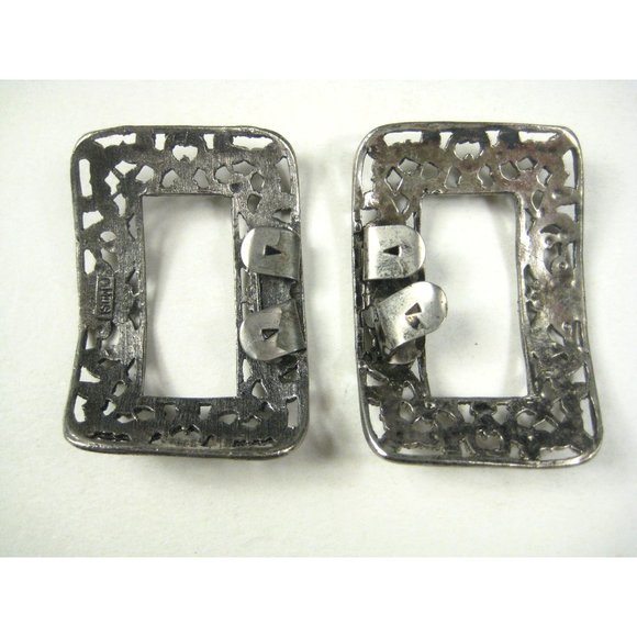Musi Set 2 Vintage Shoe Dress Clips Fur Silvertone Buckle Filigree BENT - Picture 5 of 9